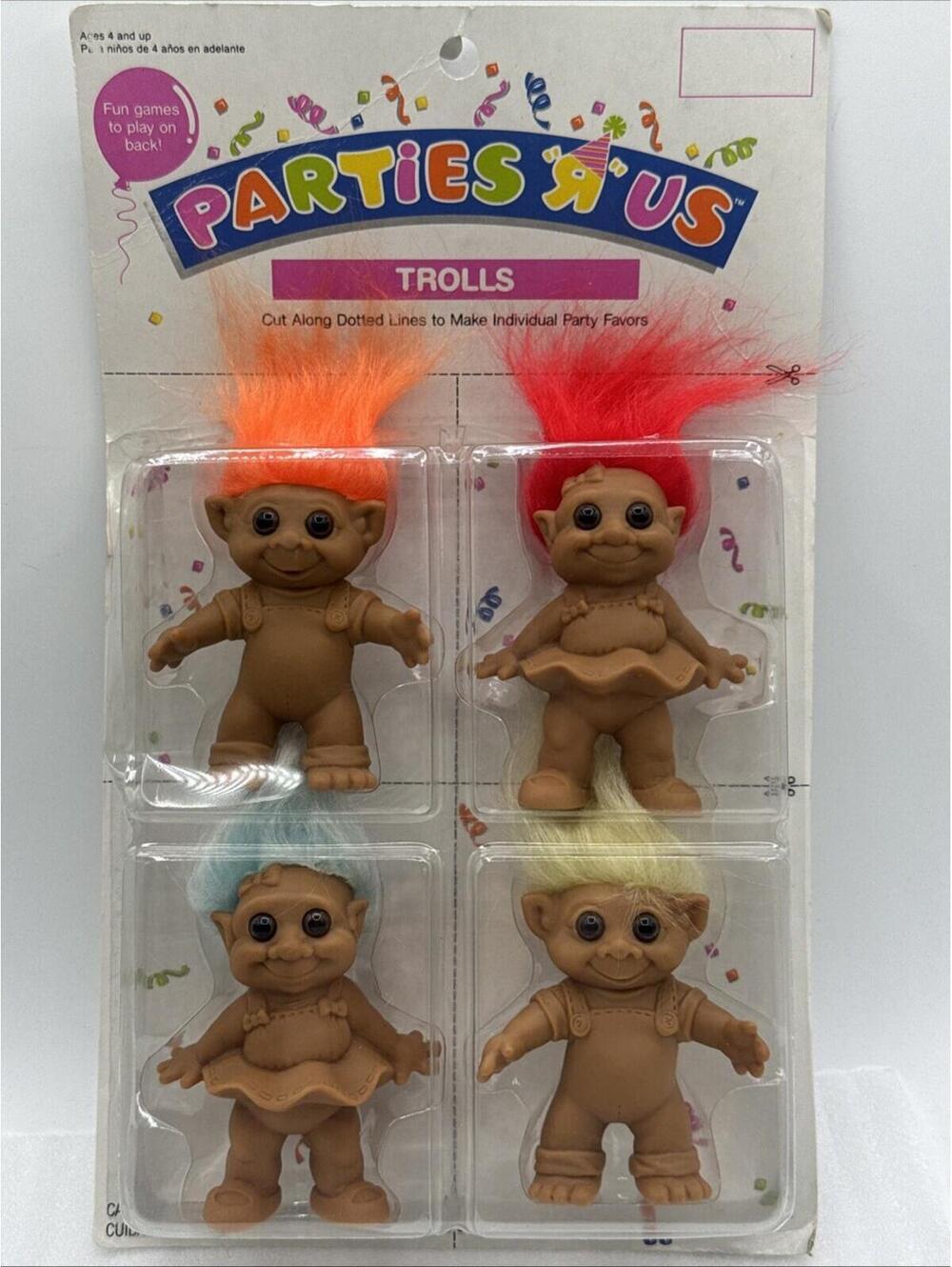 Vintage 1991 Toys R Us 4 - 3” Trolls Party Favors Games “Parties R Us” Sealed